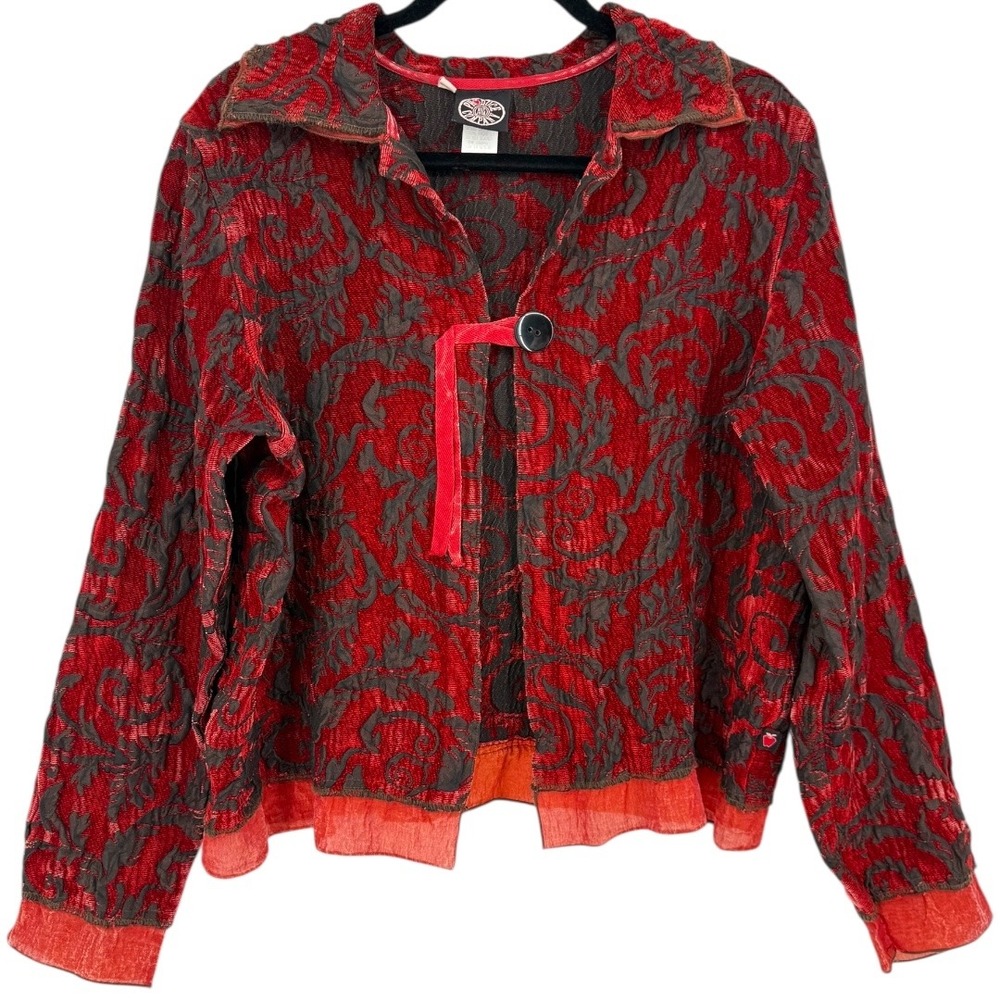 Vintage Produce Company Women's Red Brocade Burnout Jacket Size‎ Medium Goth